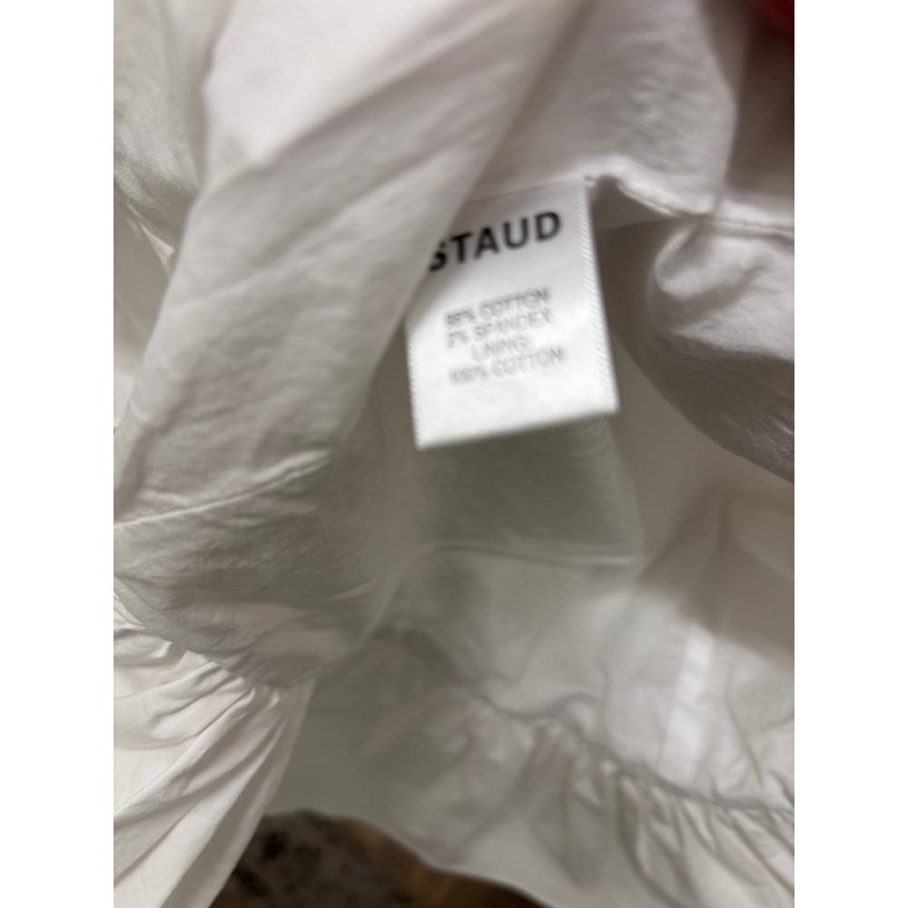 STAUD White Ruffle Neck Puff Sleeve Mini Dress with Pockets Size 2 Cottagecore - Picture 5 of 7